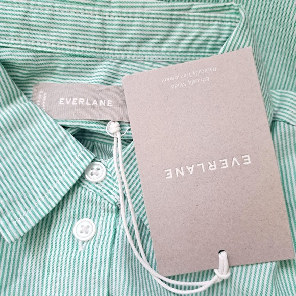 NWT EVERLANE Women's Green and White Striped Relaxed Button Down Shirt - Picture 2 of 3